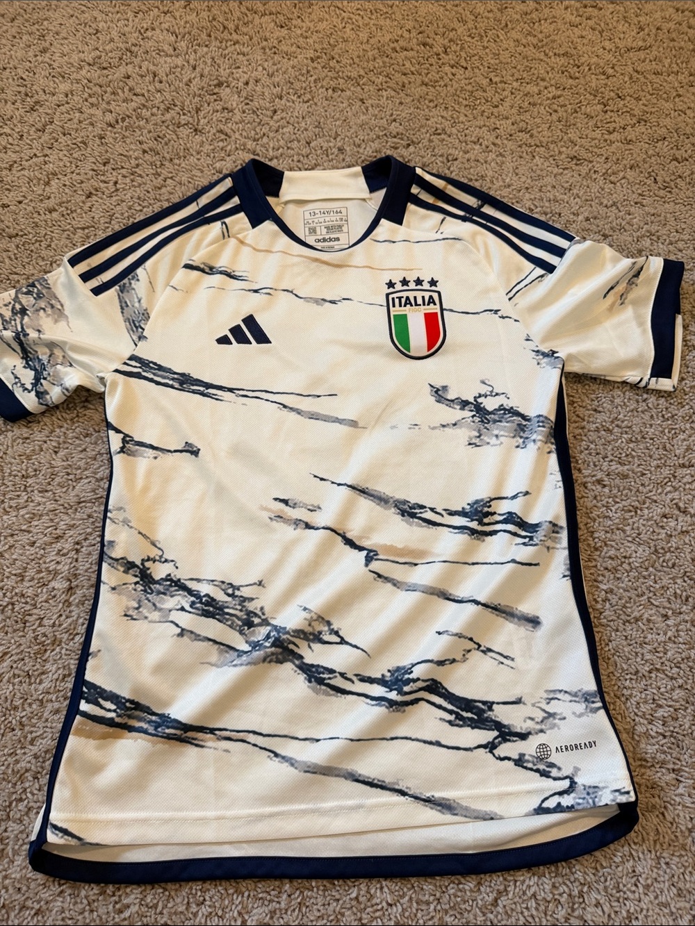 adidas Kids Italia White and Navy Soccer Jersey